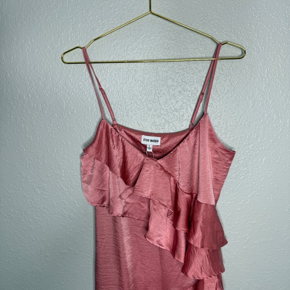 NWT Women Steve Madden  Ruffle Satin Midi Dress in rose mauve size Large -cp - Picture 5 of 9